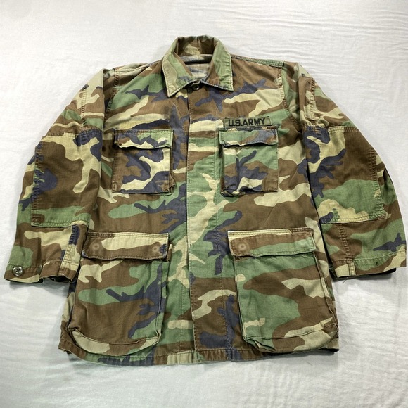 Other - VTG US Army BDU Shirt Jacket Mens Small Woodland Camoflage Combat Field Green *